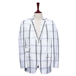 Mens Blazer Plaid White Blue Cotton Formal Party Jacket Wedding Sport Coat 42R